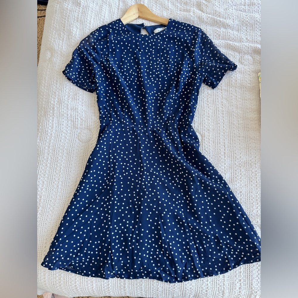 RIHOAS Navy and White Polka Dot Mini Dress